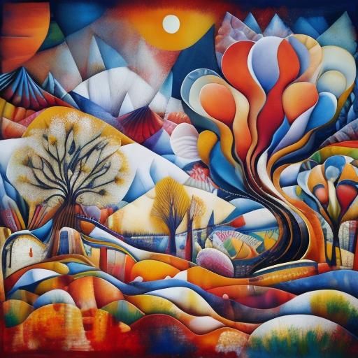 Encaustic Landscape in Style of Paul Klee