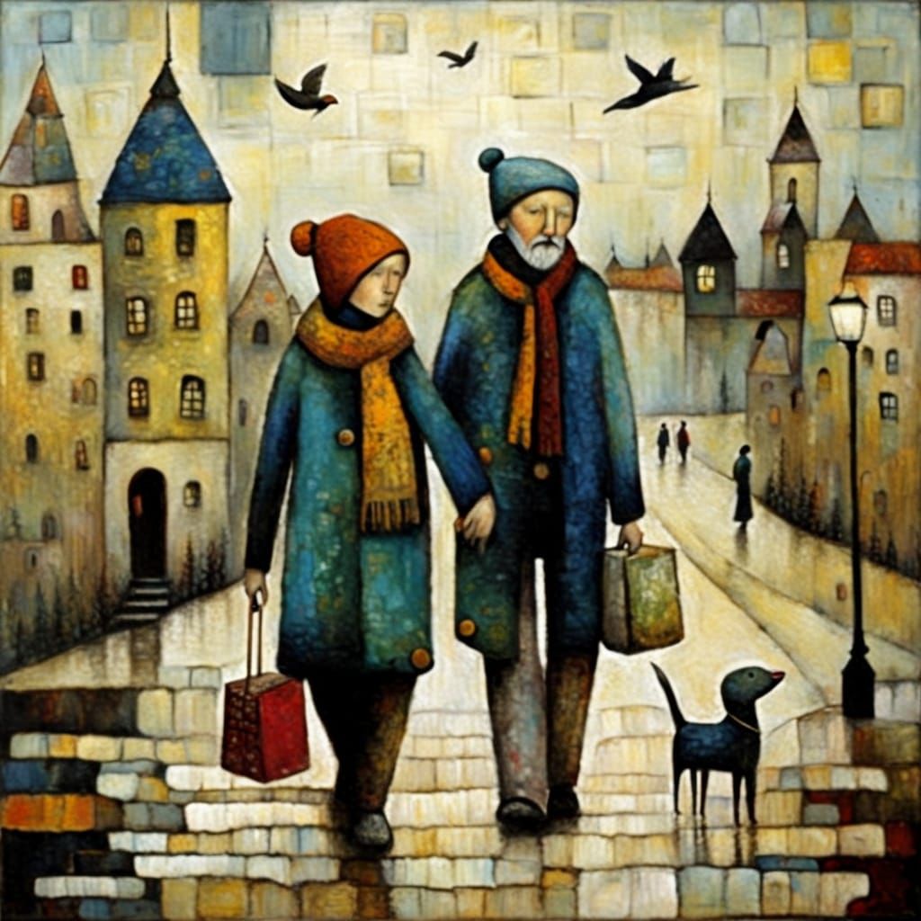 Textured Encaustic Painting in Naive Style