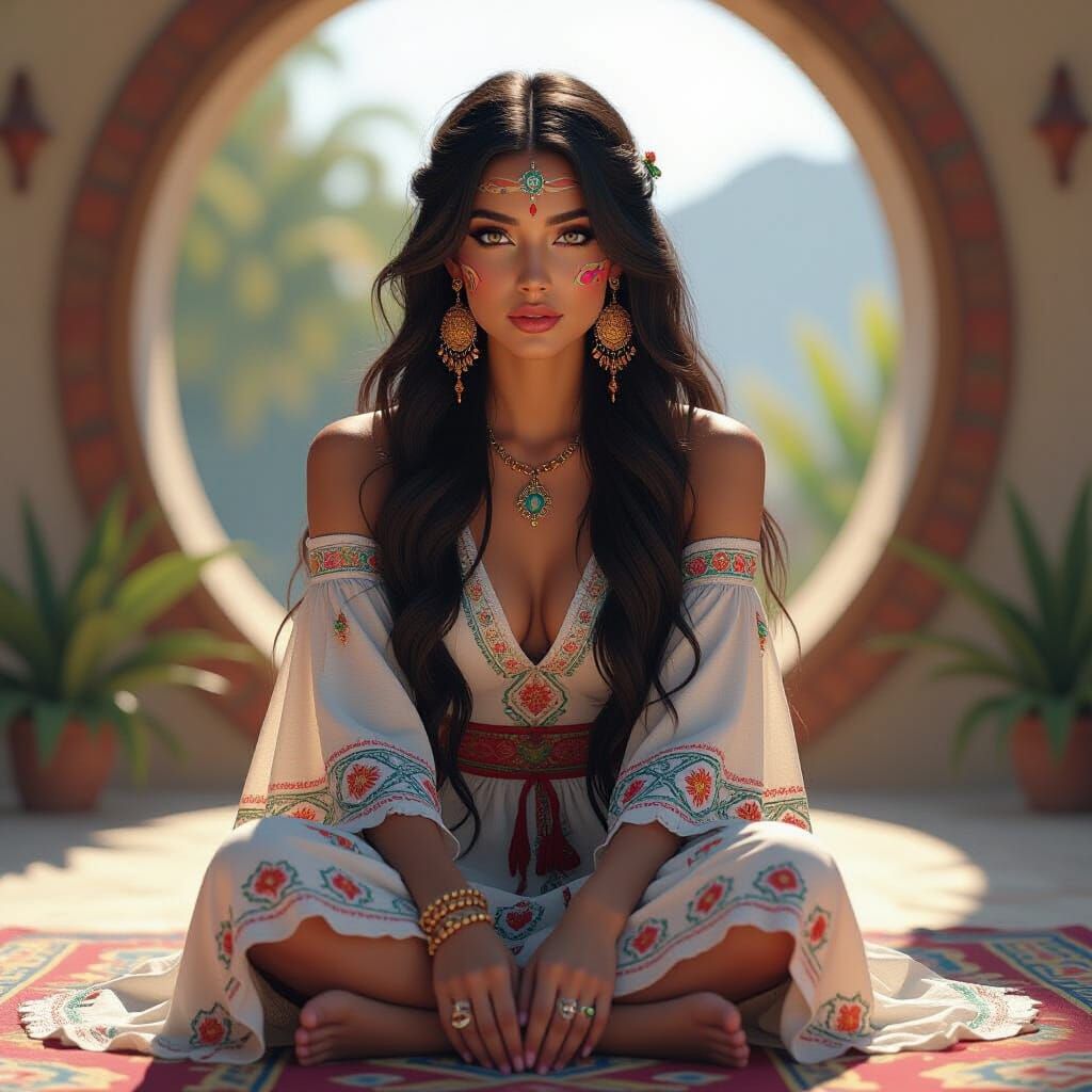 Vibrant Portrait of Mexican Woman in Ornate Dress