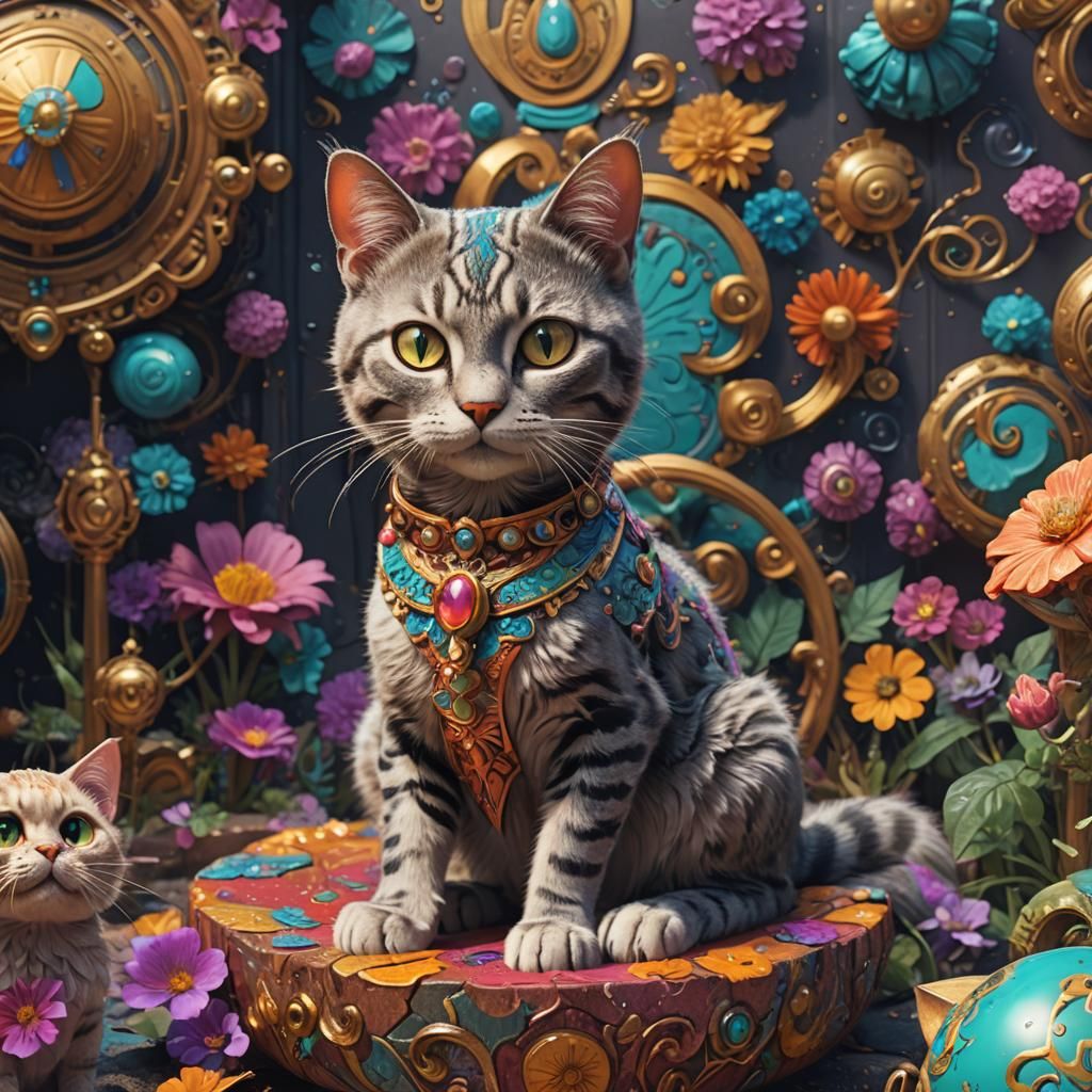 Groovy 1960s Cat in Detailed Matte Painting