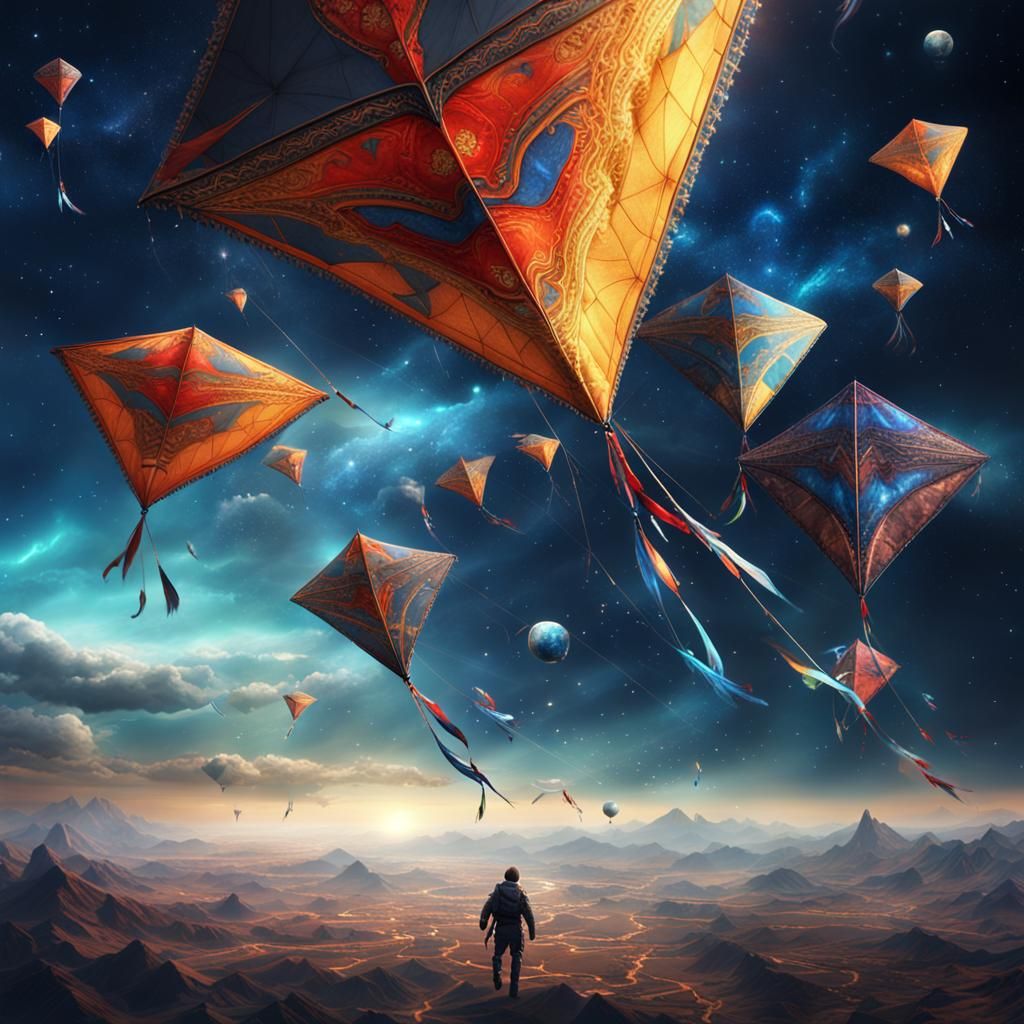 Grandiose Kites Fly in Epic Cosmic Scene