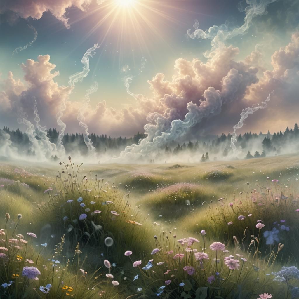 Mystical Meadow with Dancing Wisps: 3D Rendered