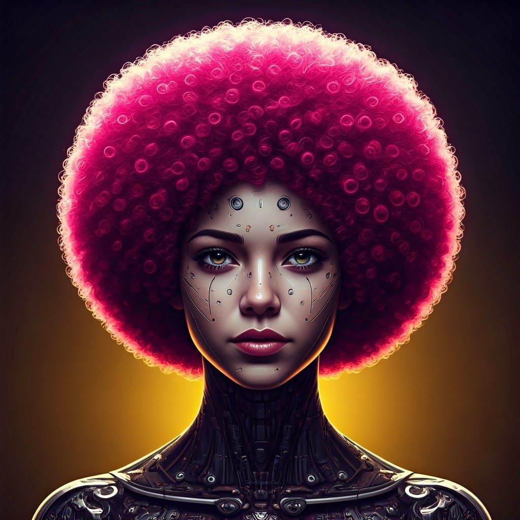 Cybernetic Woman with Pink Afro, Art Nouveau Style