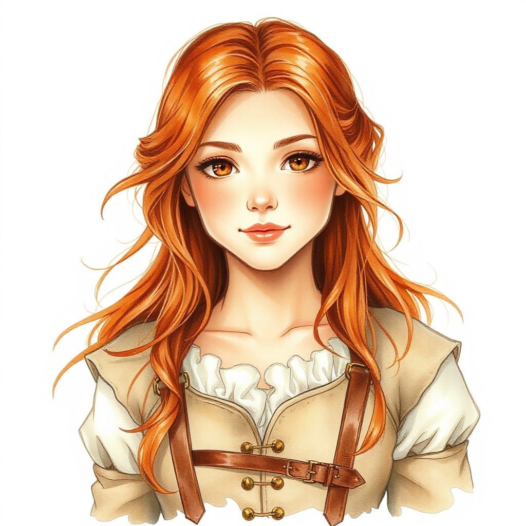 Watercolor Painting of a Medieval Redhead Woman