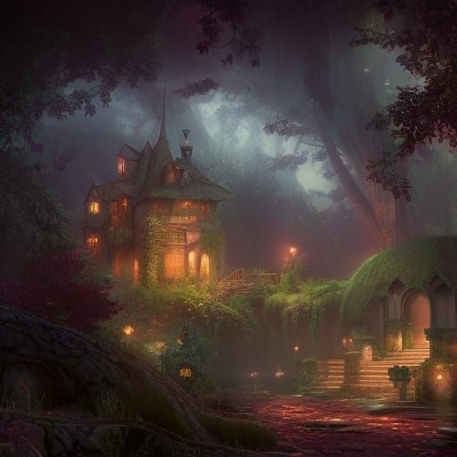 Ethereal Jungle Treehouse in Watercolor Style