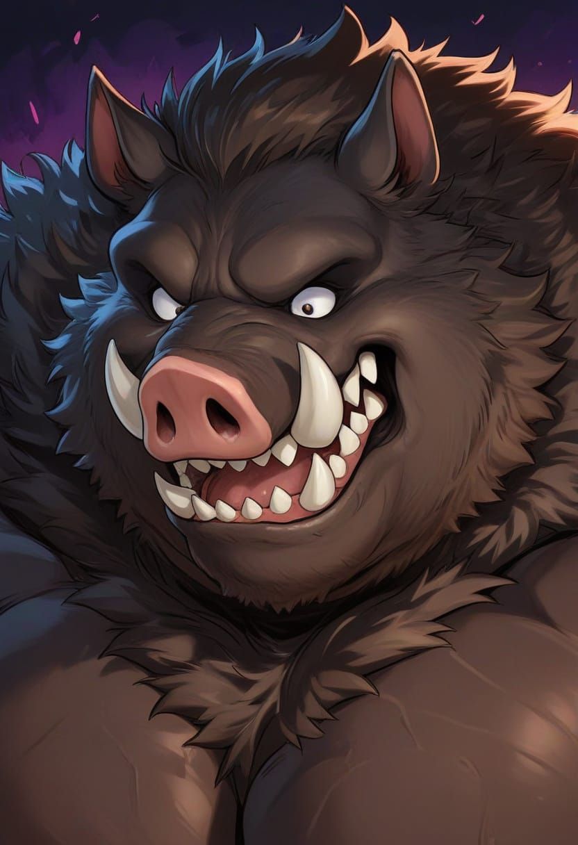 Surreal Portrait of a Massive Warthog Boar with Concerned Ex...