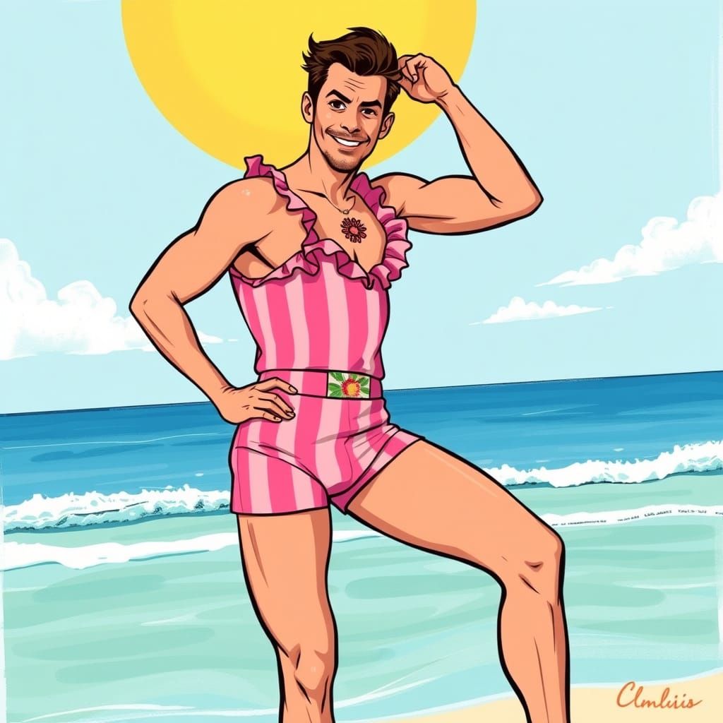 Confident Gentleman in Vintage Beachwear