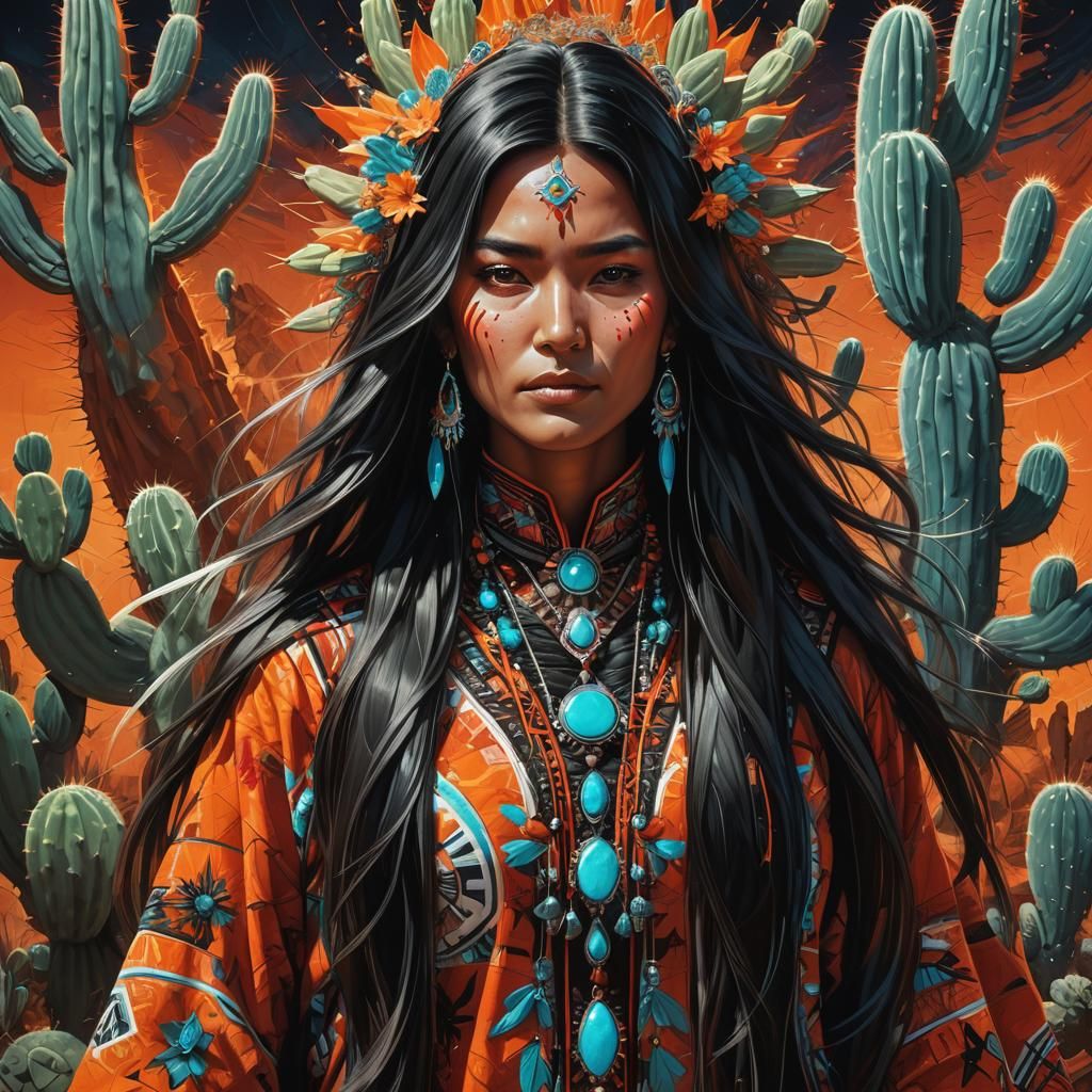 Powerful Navajo Woman in Hyperrealistic Splash Art