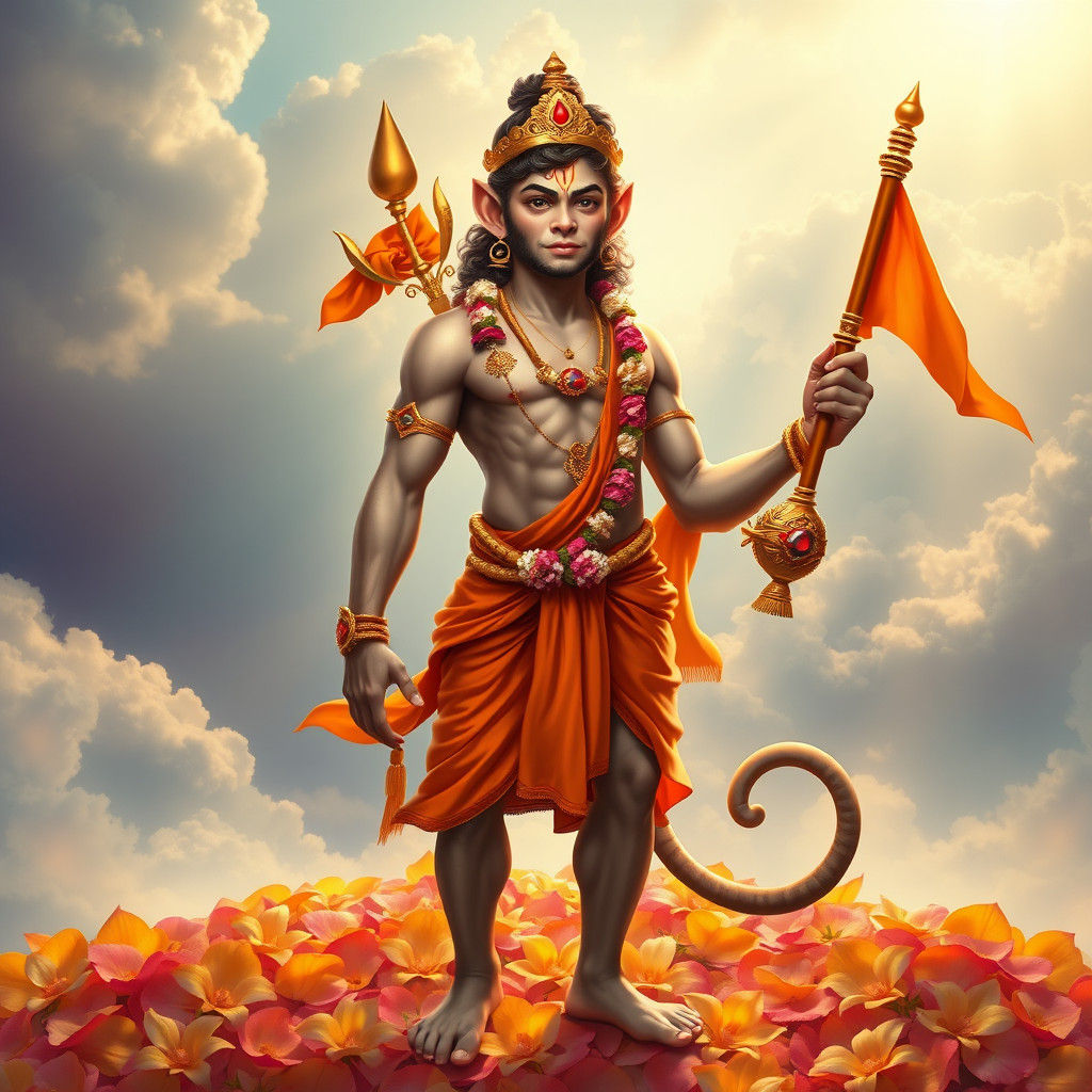 Youthful Monkey God in Divine Sunshine, Indian Mythology Sty...