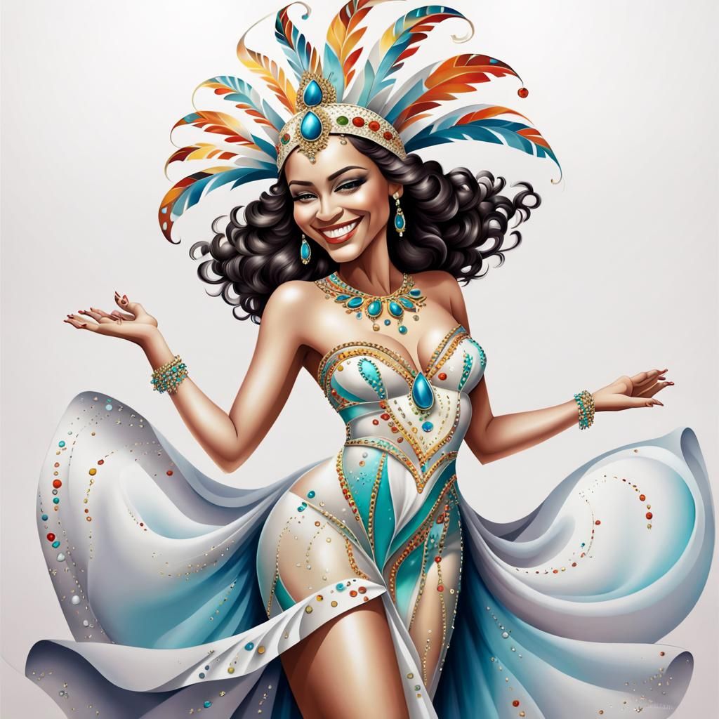 Smiling Woman in Carnival Dress: Airbrush Illustration