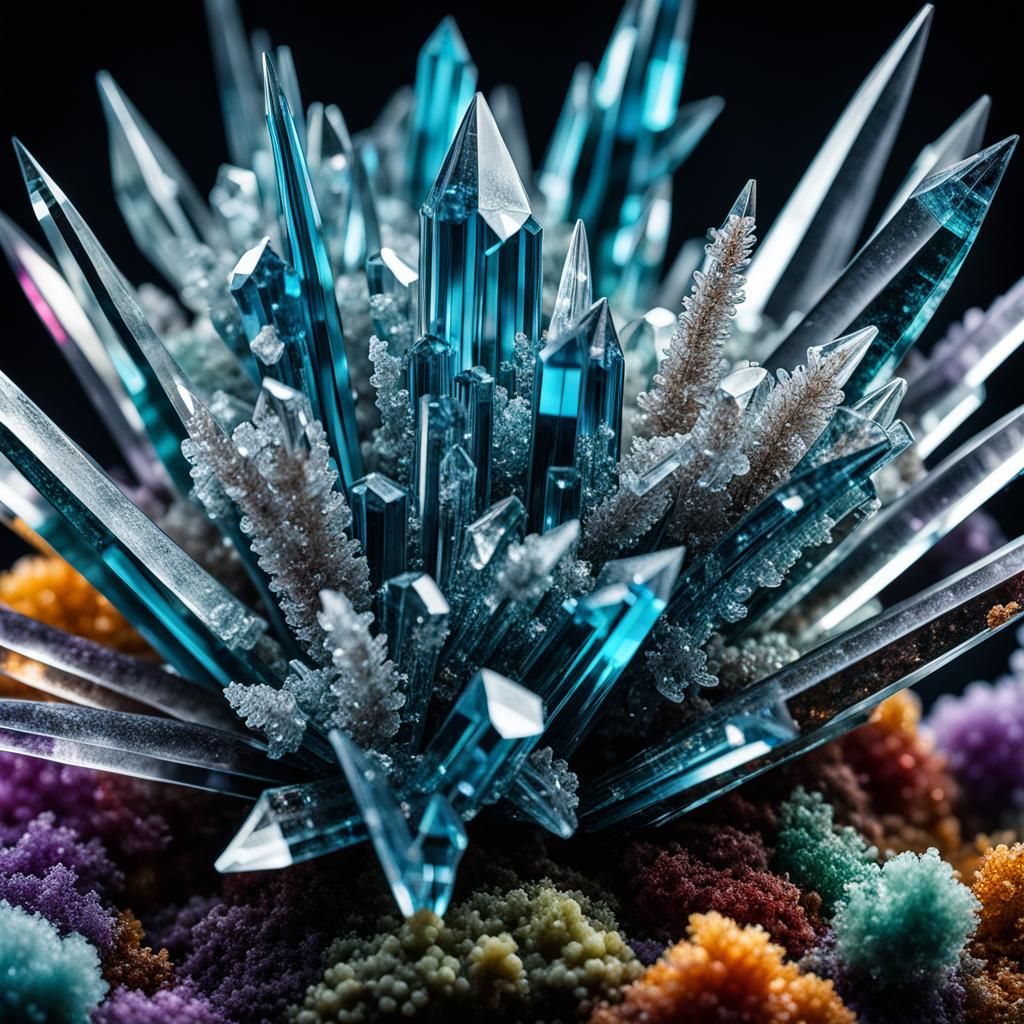 Crystals Growing in Science Set: Hyperrealistic Photo