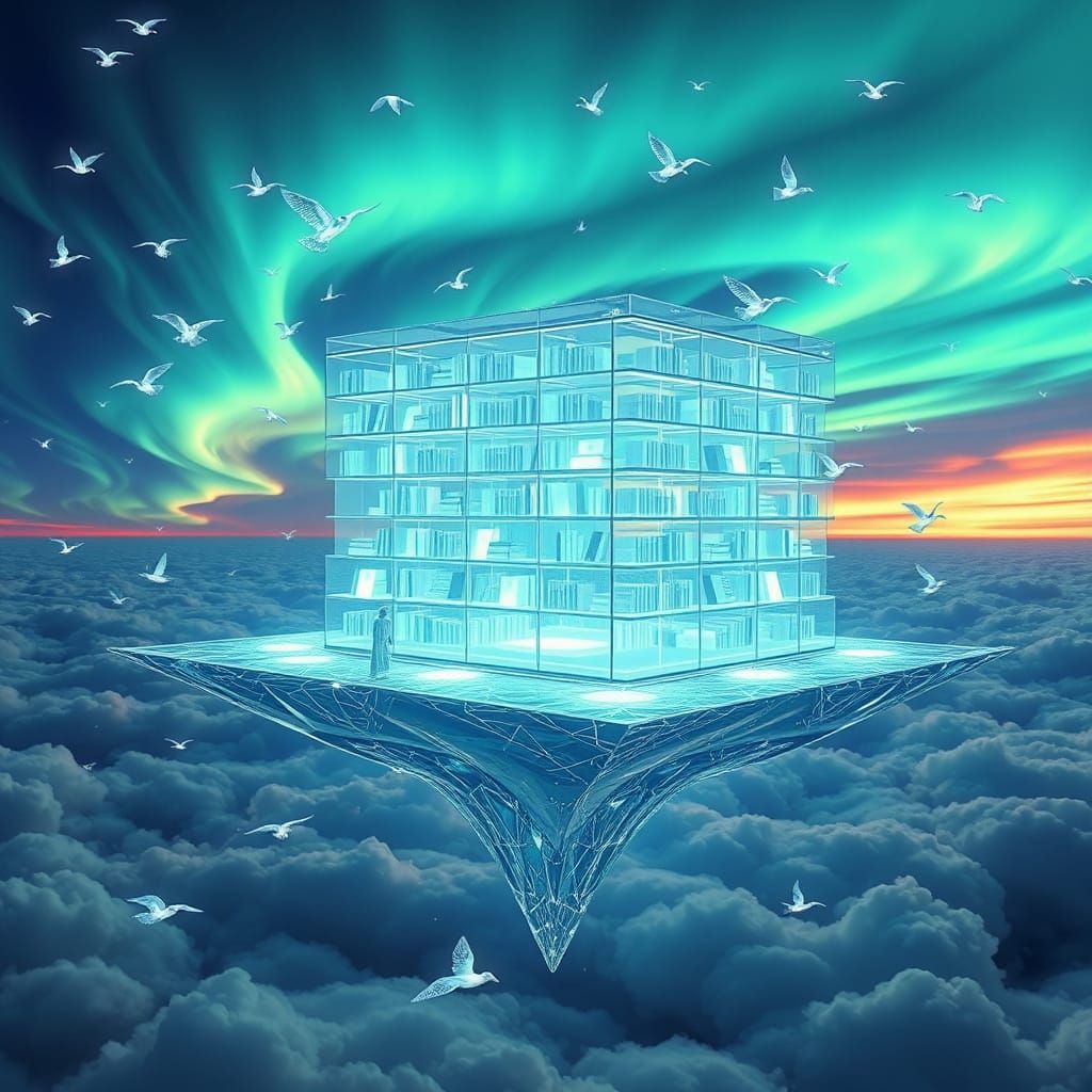 A futuristic floating library