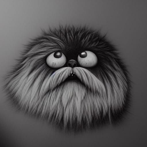 Detailed Charcoal Drawing of Fuzzy Monster
