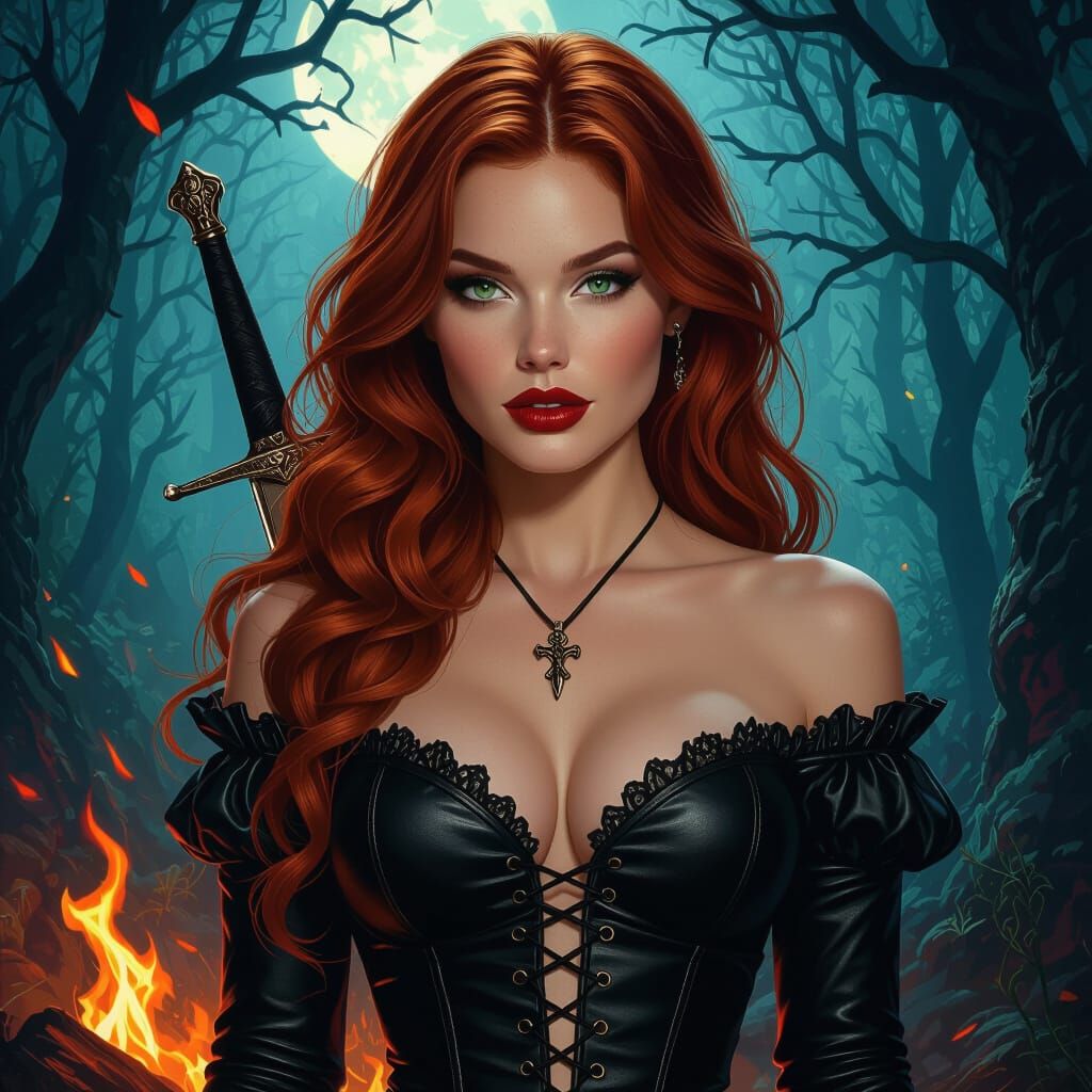 Provocative Woman with Dagger in Hyperrealistic Style