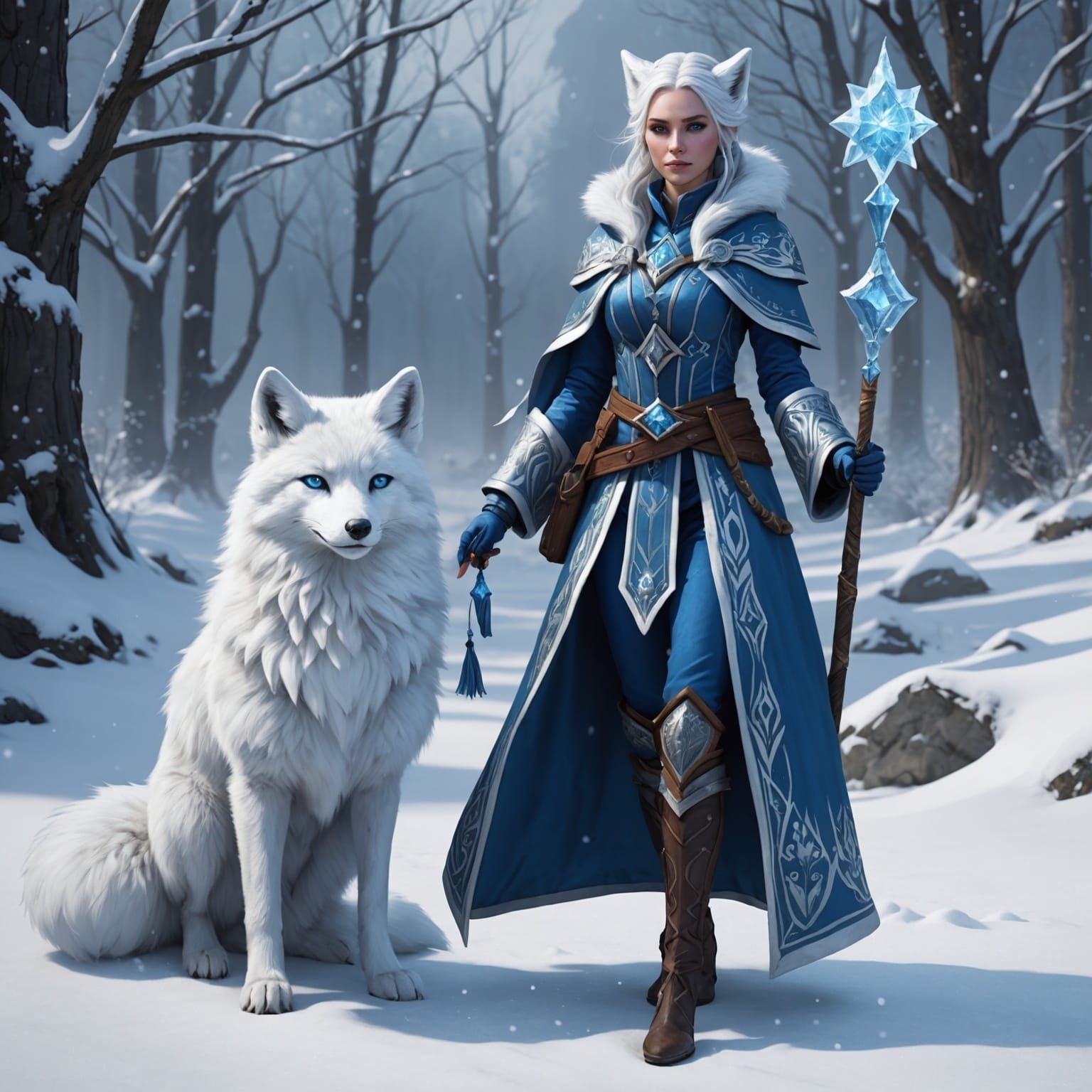 Ice Mage with Snow Fox Companion
