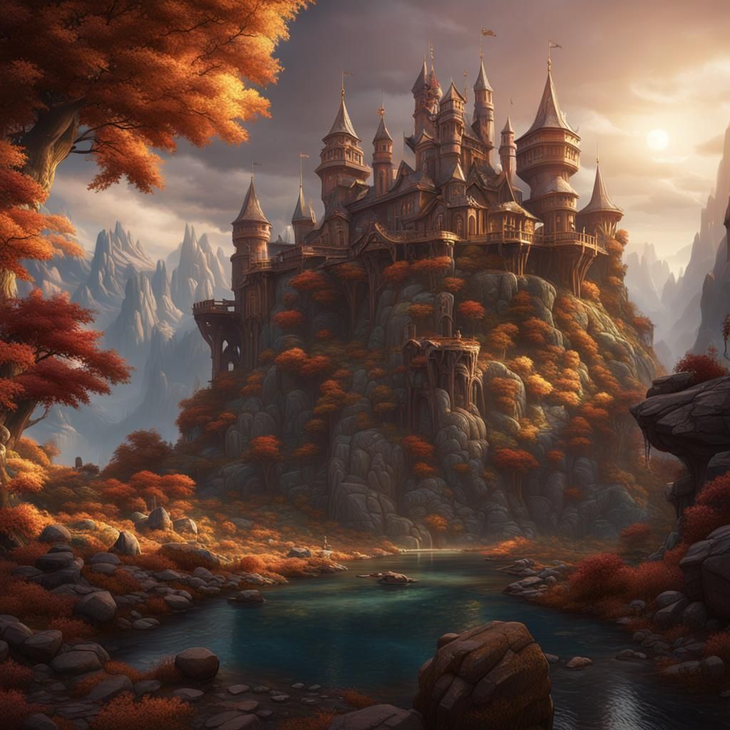 Fantastical Castrovalva Matte Painting in Deep Color