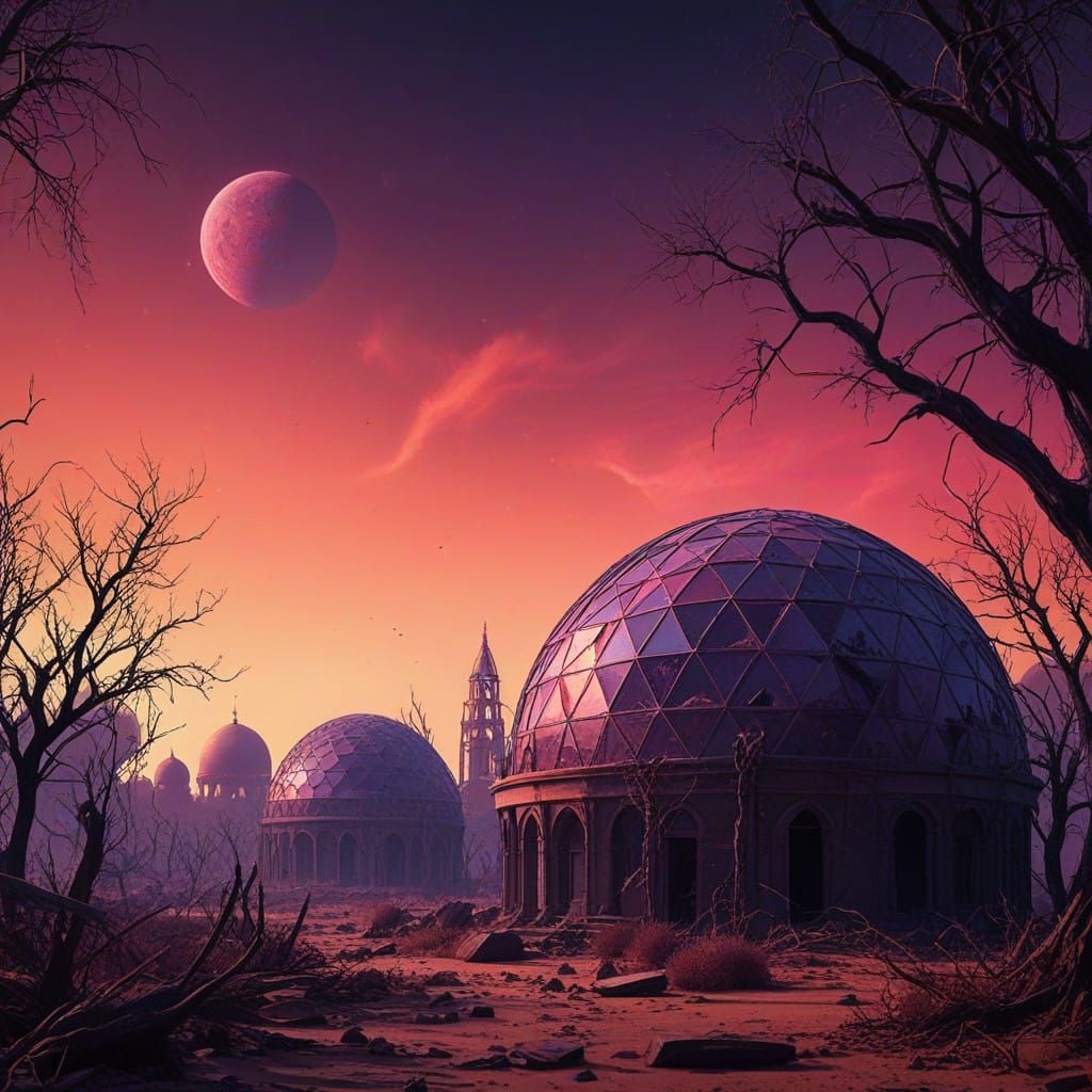 Abandoned Martian Metropolis in Neon Twilight