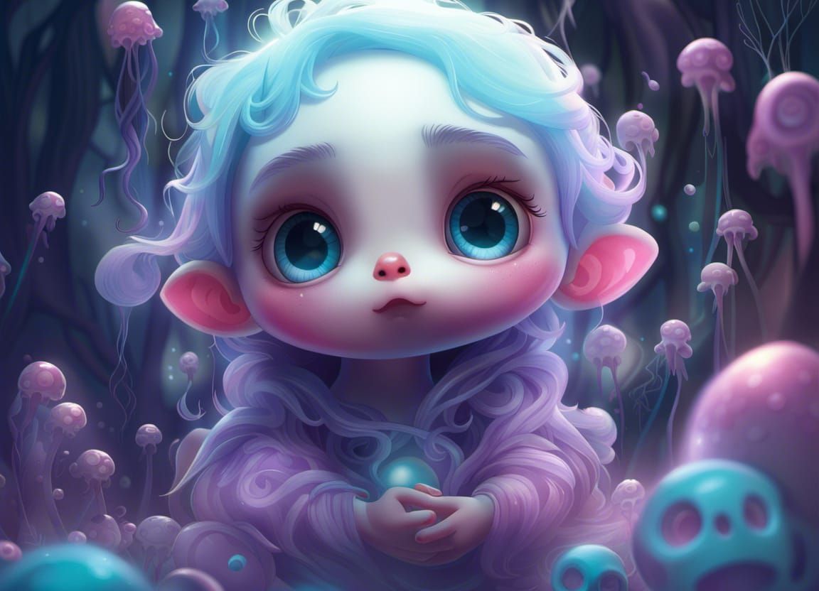 Cute Ghost in Burtonesque Digital Art Style