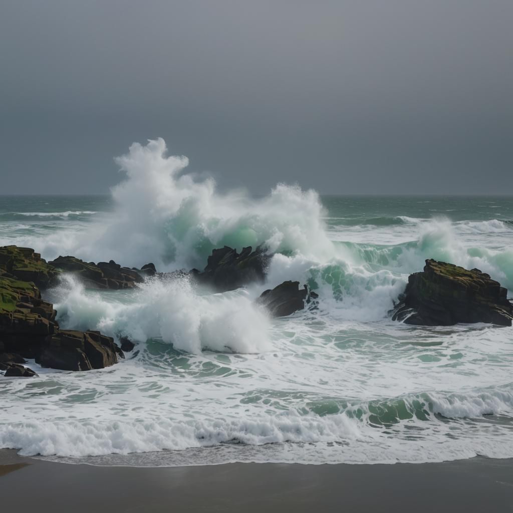 Impressionist Seascape with Crashing Waves in Vivid Colors