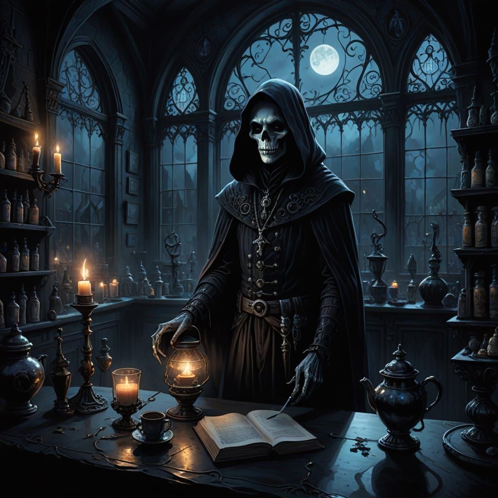 Ghost Baristas Serve Spectral Brews in Moonlit Gothic Coffee...