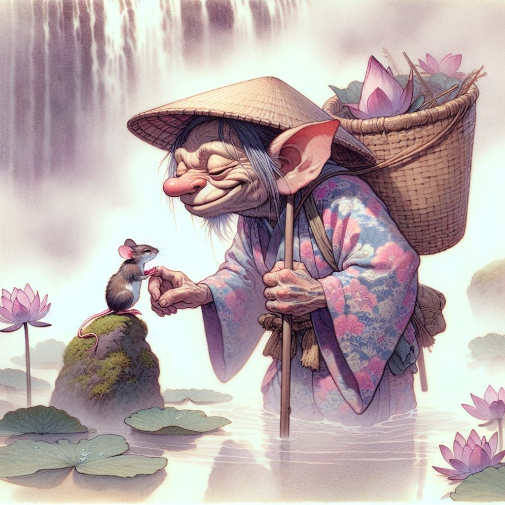 Gremlin and Mouse in Ukiyo-e Style