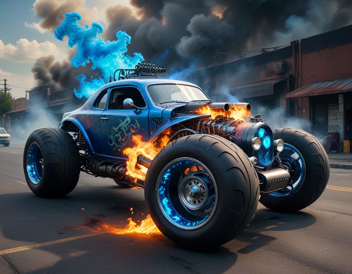 Ghostly Low Rider Doing Wheelie With Burning Rubber