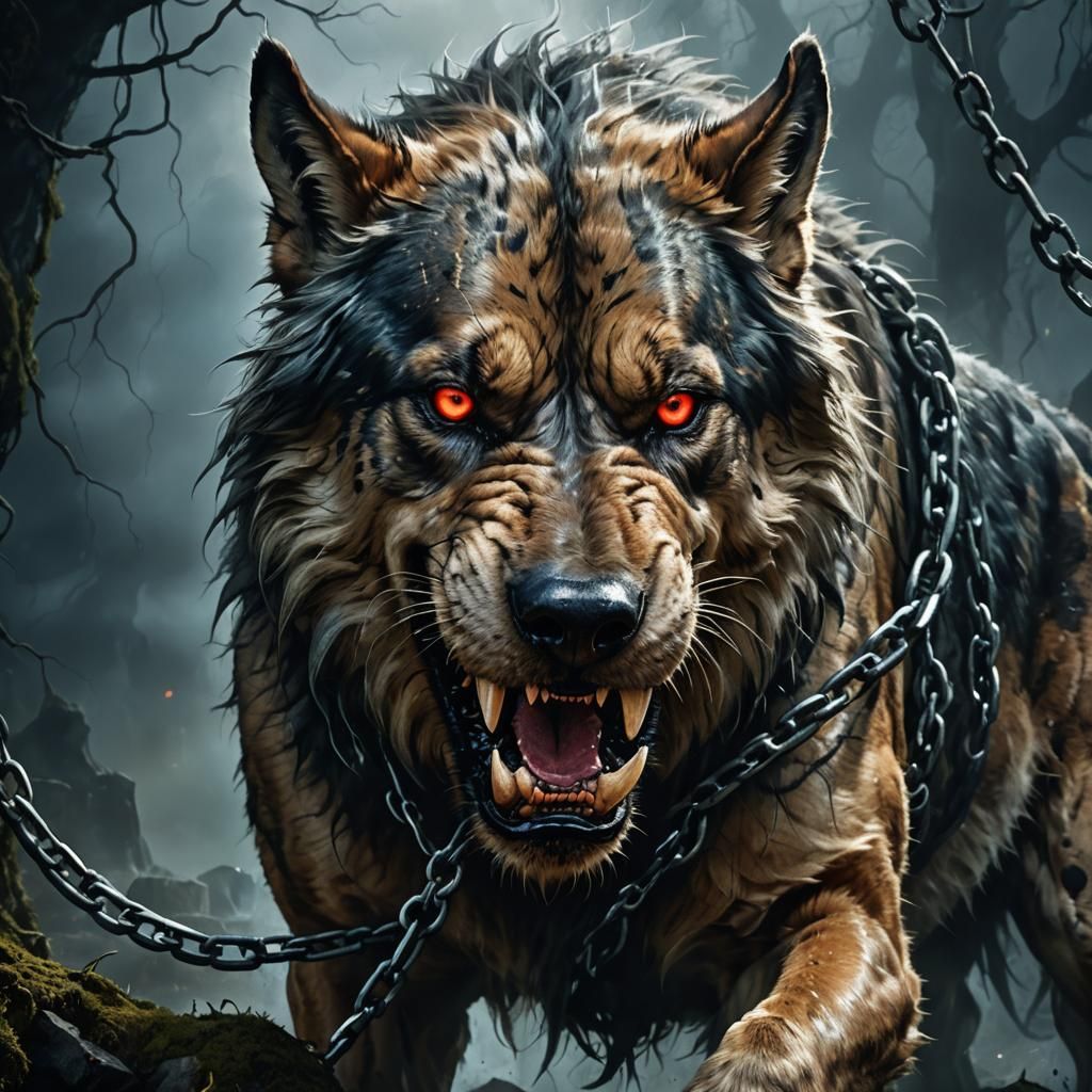Ferocious Hound Portrait in Dark Fantasy Art