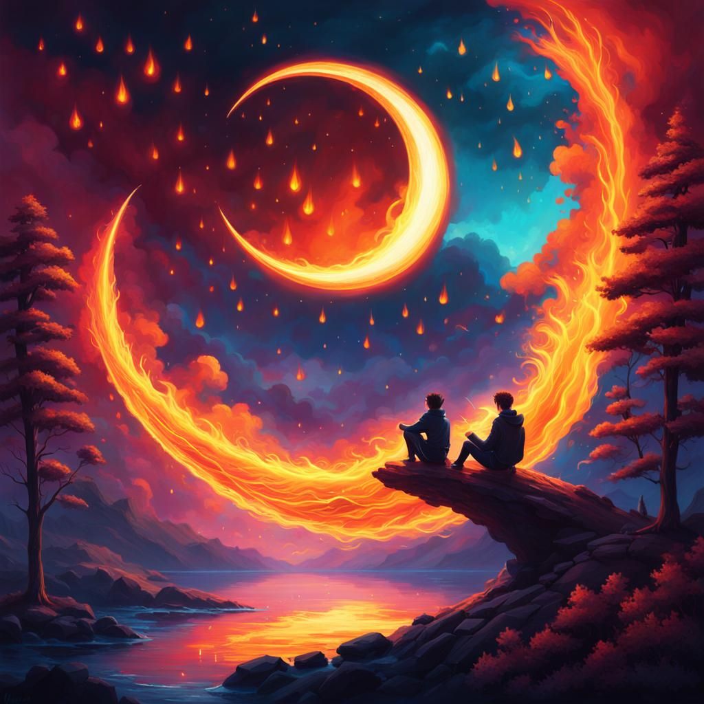 Burning Moon Fairy in Psychedelic Splash Art