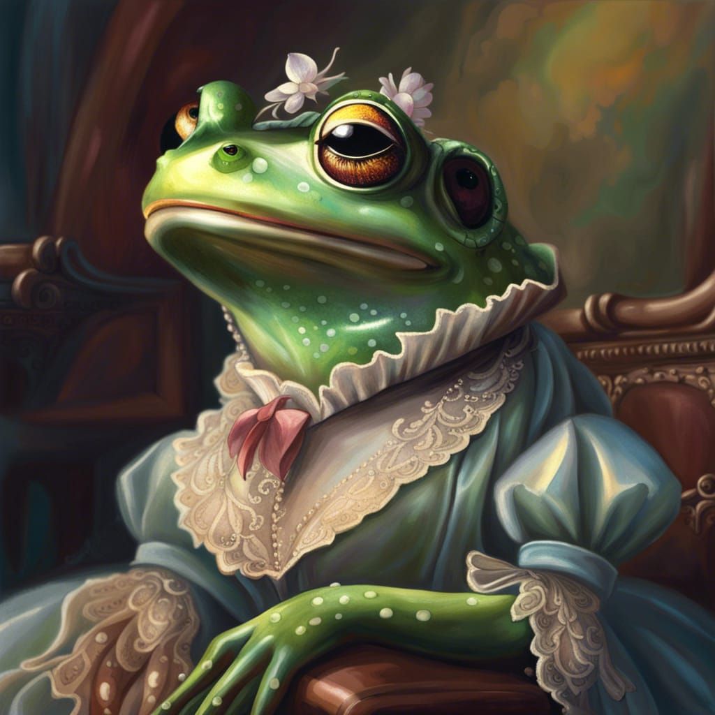 Frog in Victorian Dress: Hyperrealistic Portrait