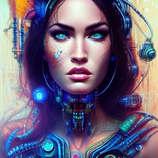 Cybernetic Atlantean Cyborg in Cyberpunk Egyptian Armor