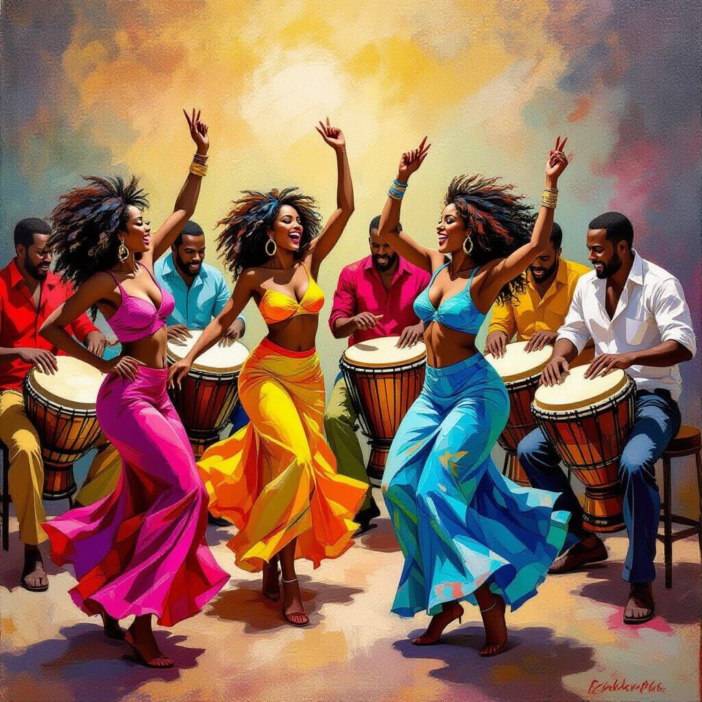Afro-Cuban Dance Scene in Expressive Modern Art Style