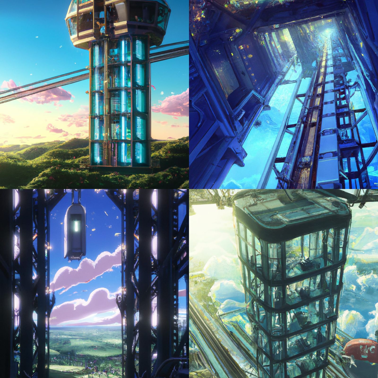 Space Elevator in Studio Ghibli Anime Style