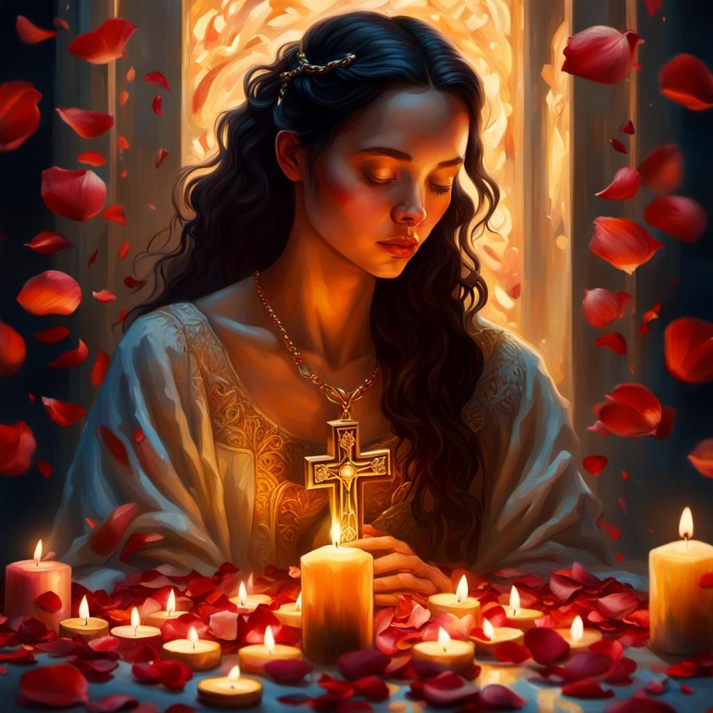 Woman with Cross in Hyperrealistic Oil Painting