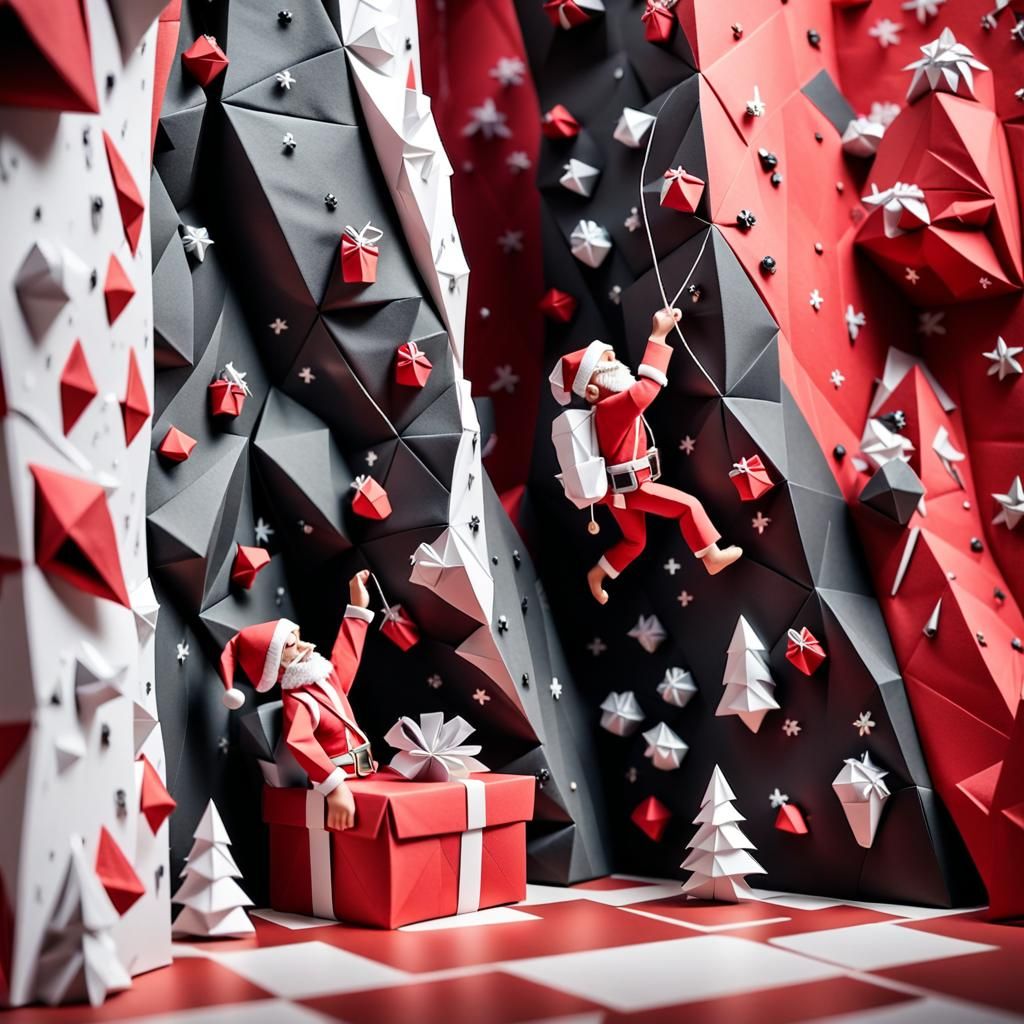 Santa Rock Climbing with Gifts: Origami Papercraft