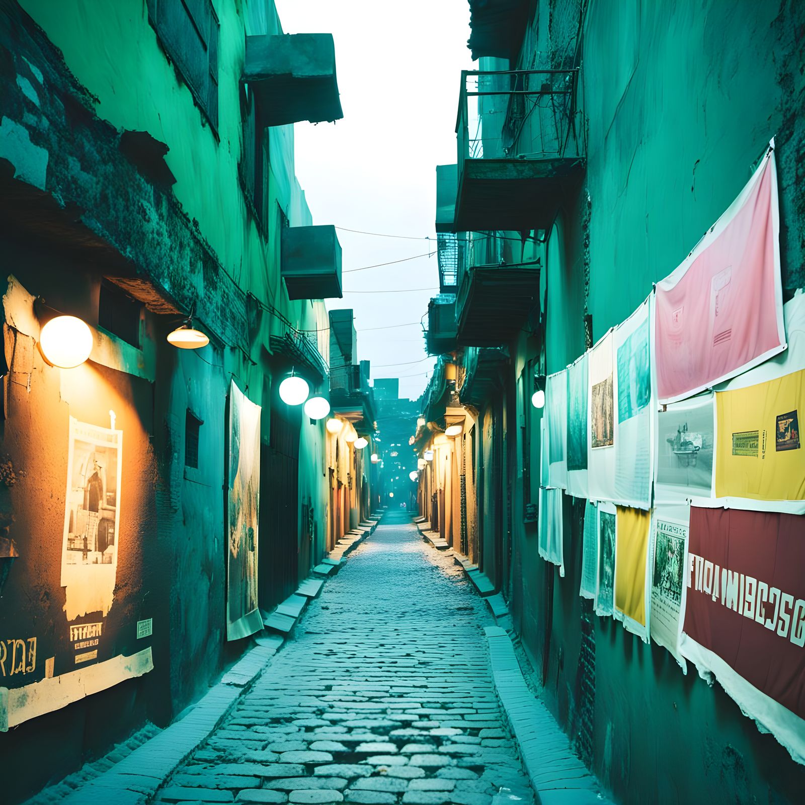 Mexico City Alley at Night with Lo-Fi Filter