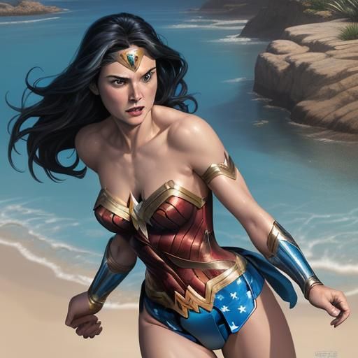 Wonder Woman in Blue Bikini: Comic Book Art