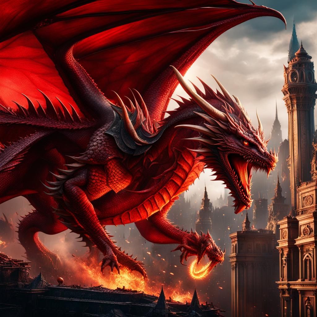 Red Dragon City Destruction: Fantasy Concept Art