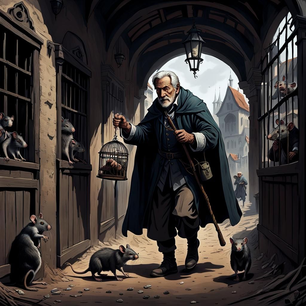 Rat Catcher During Black Plague in Hyperrealism