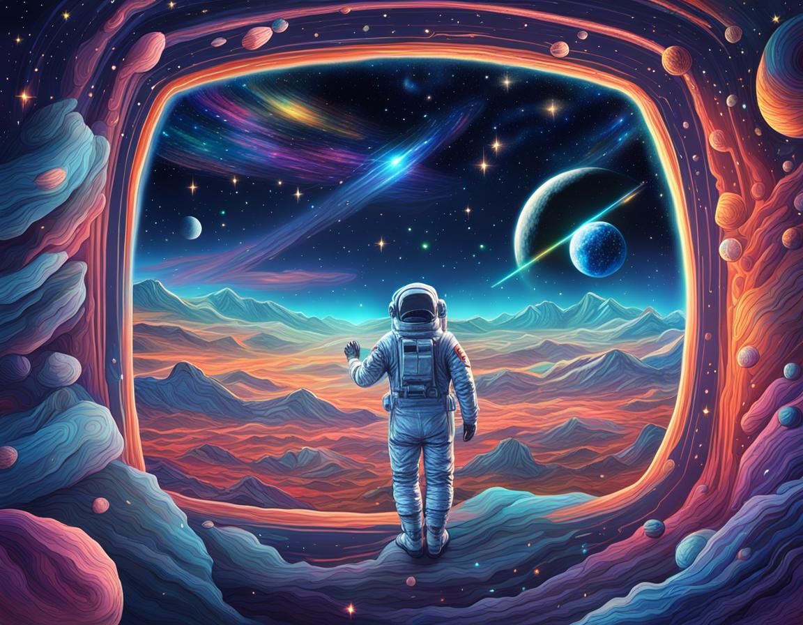 Astronaut Observes Shooting Star in Space: Astral Illustrati...