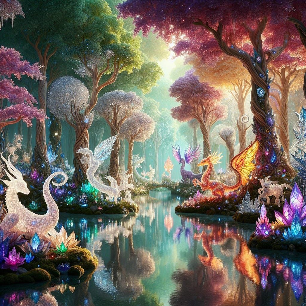 Enchanted Crystal Forest Dreamscape in Magical Realism