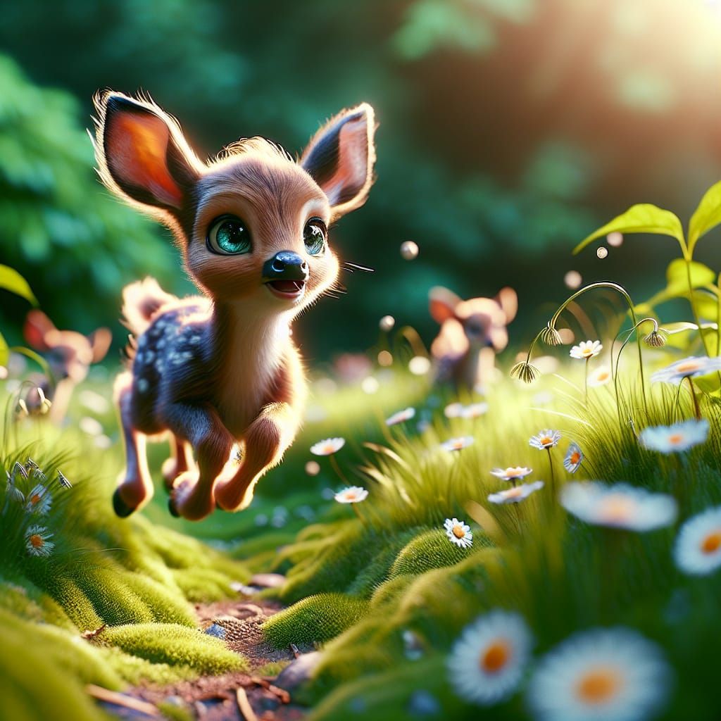 Charming Blue-Eyed Deer in Lush Green Meadow