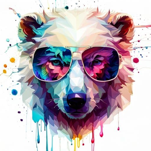 Hipster Polar Bear Portrait in Inkblot Art