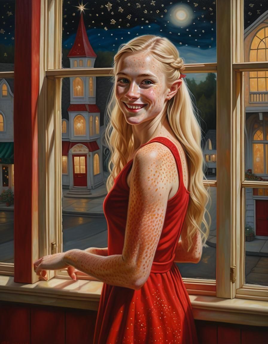 Ethereal Elf in Renaissance Parlor: Chiaroscuro Oil Painting