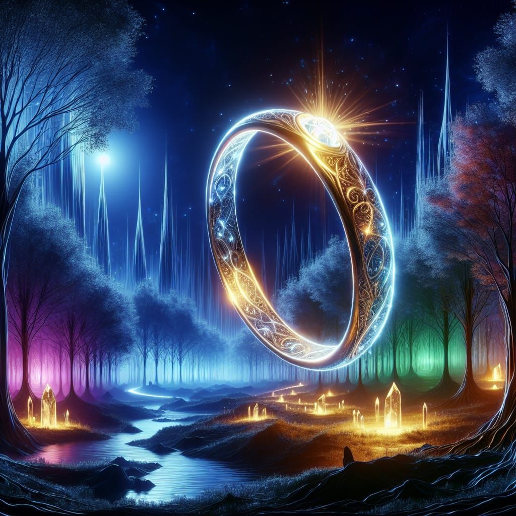 Luminescent Elven Ring in Dark Spring Forest
