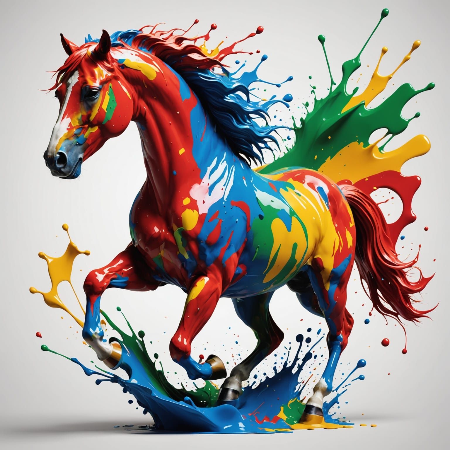 Dynamic 3D Palomino Horse Logo with Paint Splatters