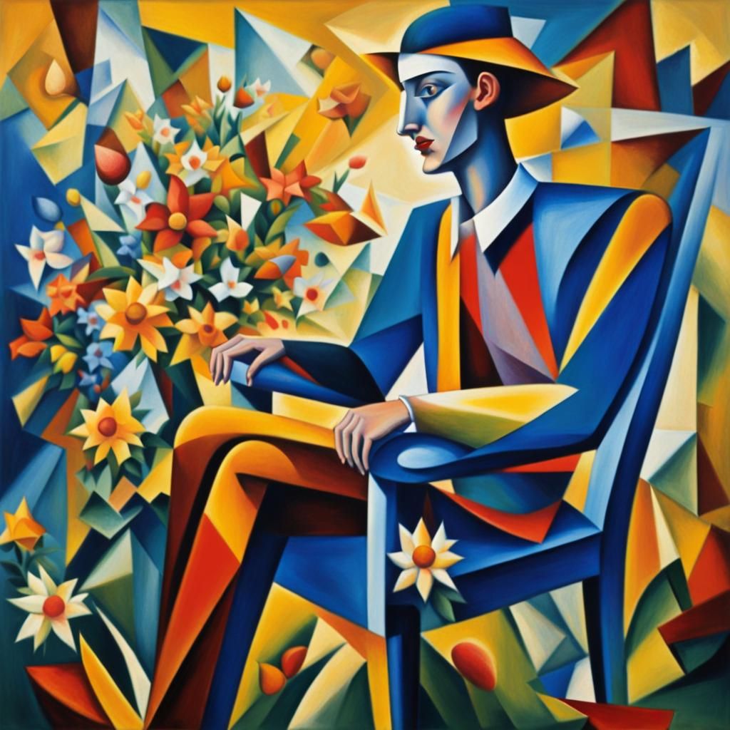 Cubist Dreamscape with Abstracted Floral Meadow