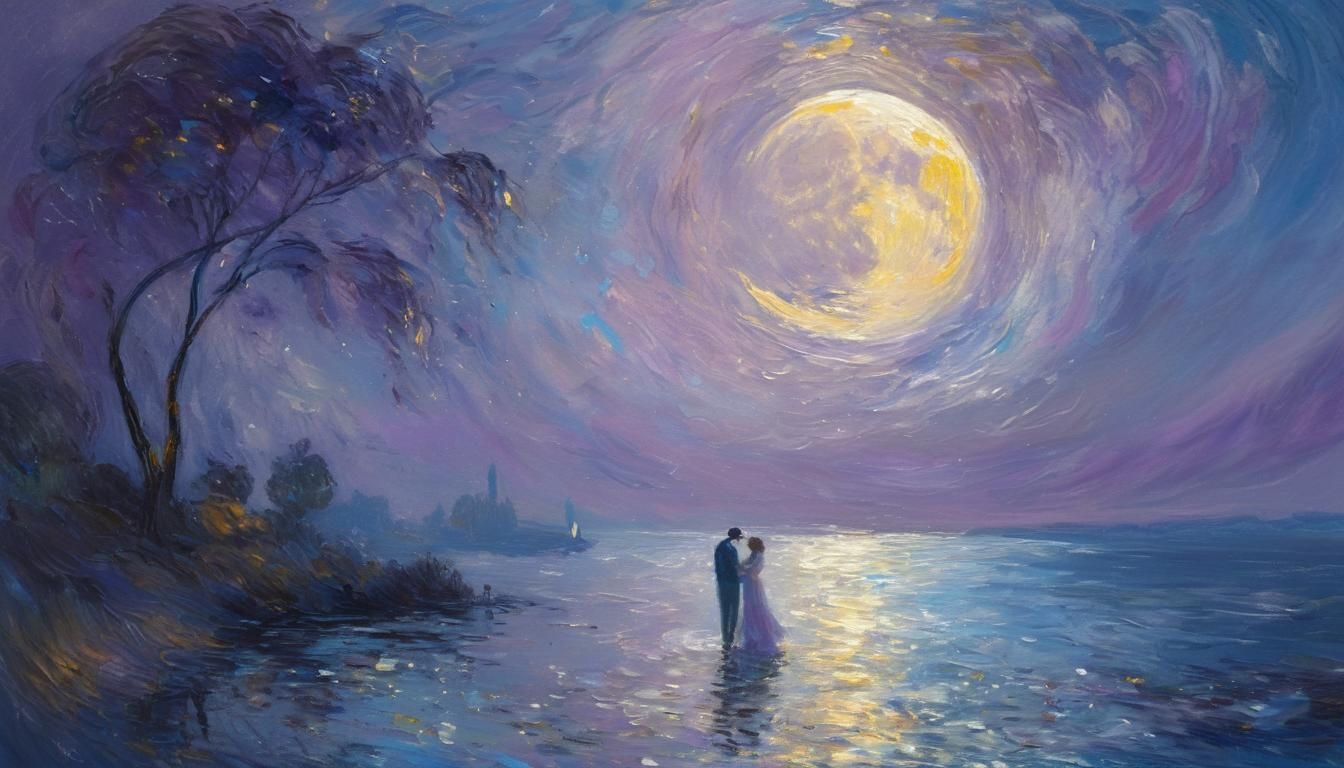 Impressionistic Moonlit Scene with Two Figures