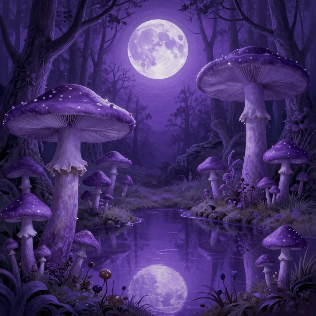 Surreal Violet Forest Under Luminous Moon