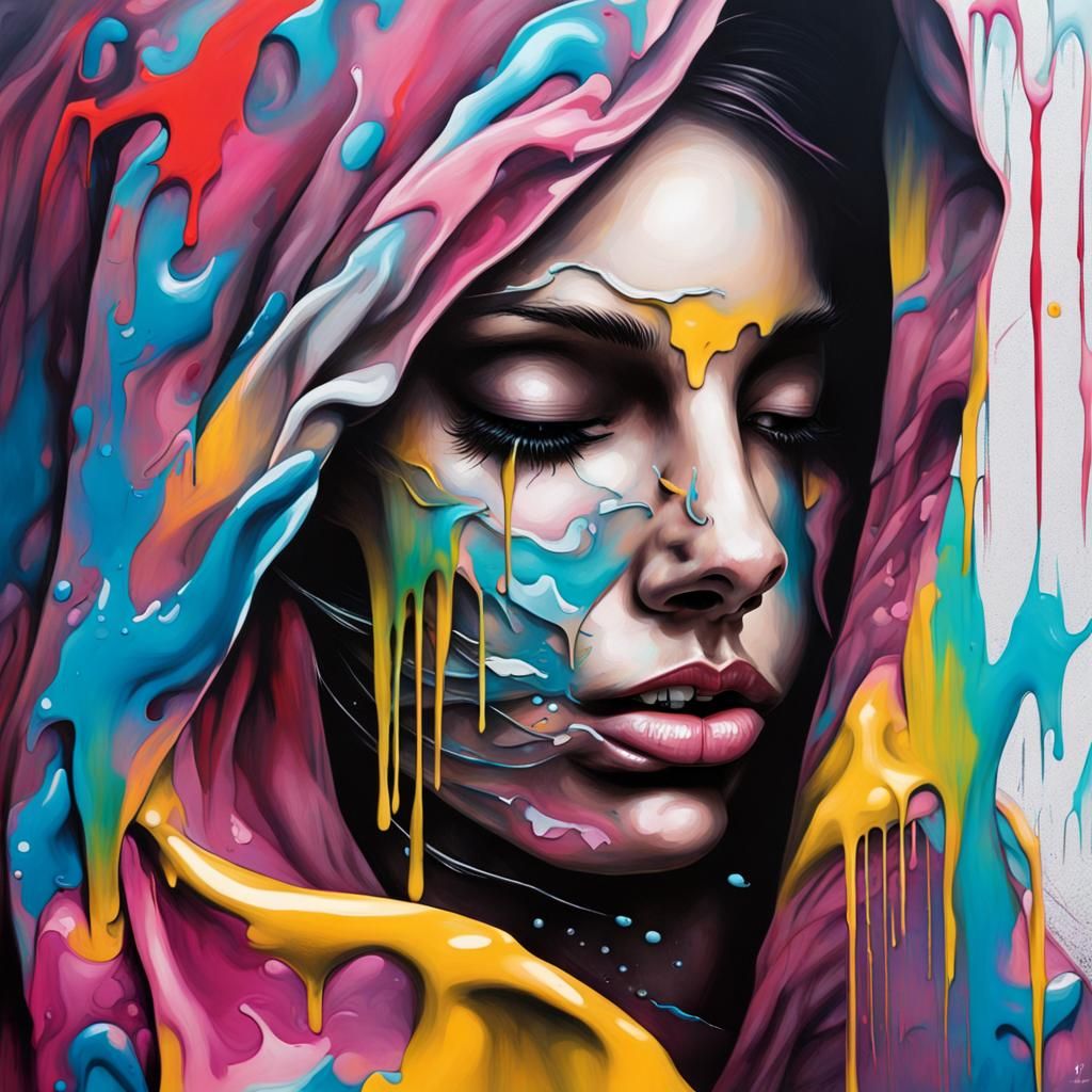 Woman with Veil in Graffiti Street Art Style