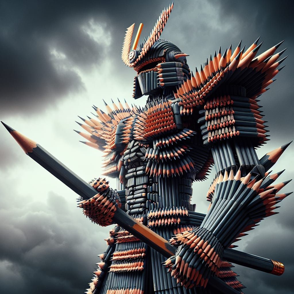 Pencil Mecha Samurai in Dramatic Pose